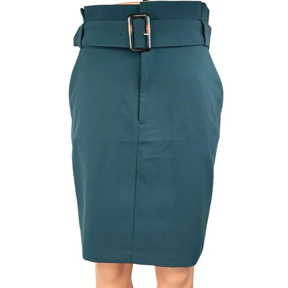 Banana Republic Women's Blue Green Belted Knee Length Paperbag Pencil Skirt 4